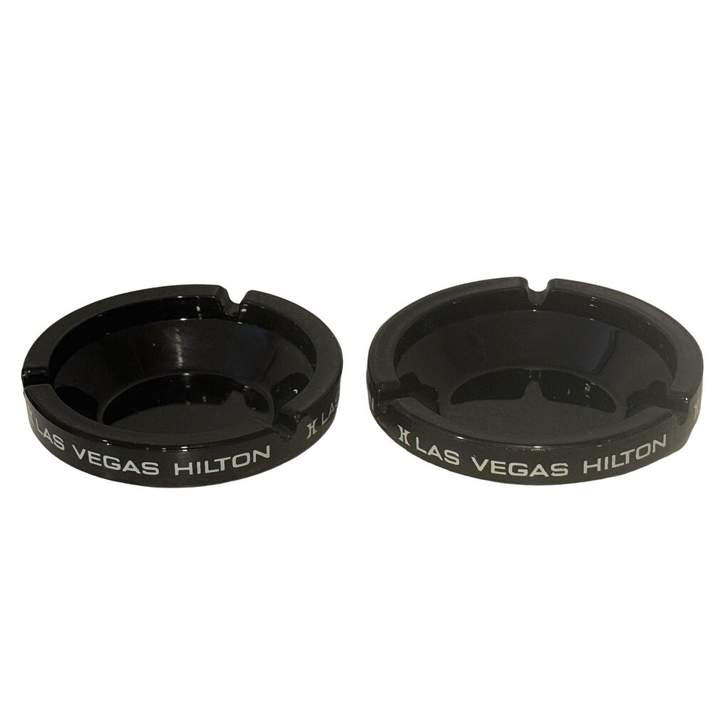 Las Vegas Hilton Ashtray Black Glass 4 1/4" Souvenir Casino Advertising
